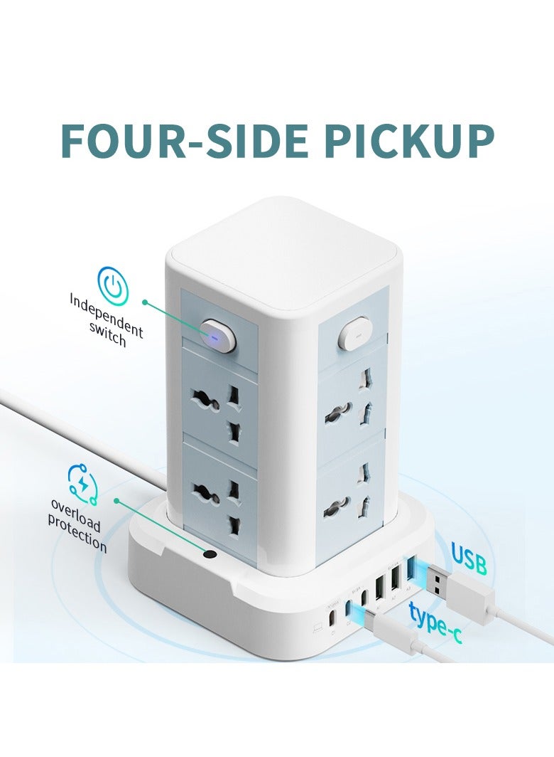 SMART SOURCE 8 Way Power Extension Tower with USB Ports | Multi Socket Power Strip with 6 USB Charging Ports | 3 Meter Heavy Duty Copper Cable | Smart Mobile Charging Station for Home & Office - Image 3
